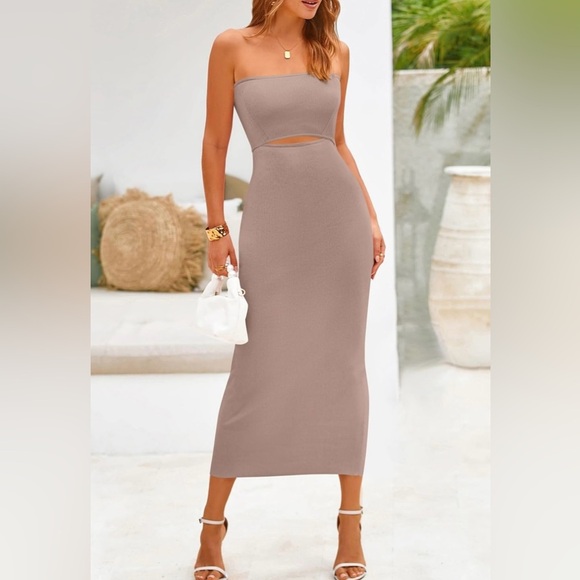 - Women's Summer Midi Bodycon Dress Strapless Cut Out Knit Tube Lon…
8042 - Picture 2 of 7